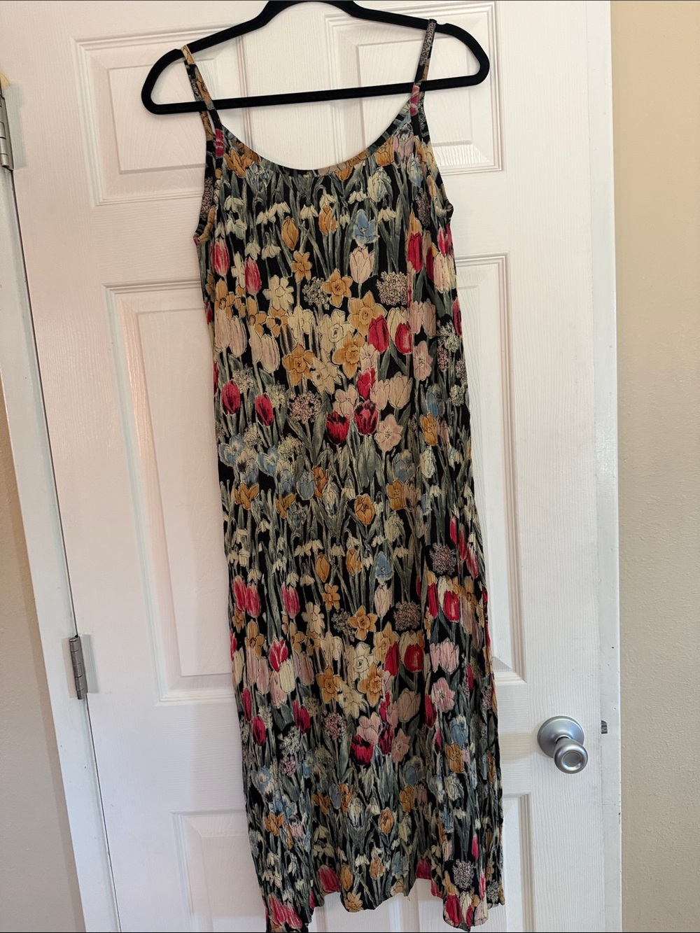 Floral Slip Dress in Black with Multi-Color Blooms